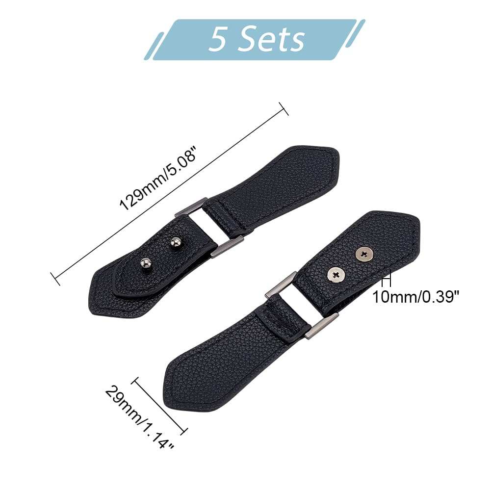 AHANDMAKER 5 Sets PU Leather Cloak Clasp Fasteners, Black Sew on Toggle Closures, Sewing Snap Toggle Buttons - Image 2