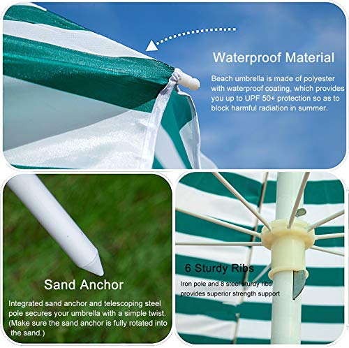 Parasol de jardín con rayas y base para tardes de piscina en familia 4