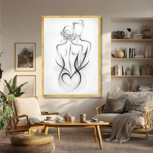 Peinture couple abstrait noir et blanc affiche murale moderne 40x60 cm