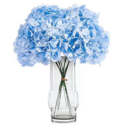 PartyWoo Hydrangea Artificial Flowers, 10 pcs Artificial Silk Flowers with Stems, Fake Flowers, Blue Artificial Plants & Flowers for Decoration, Wedding Centerpieces Bouquets, Home Office Room Decor