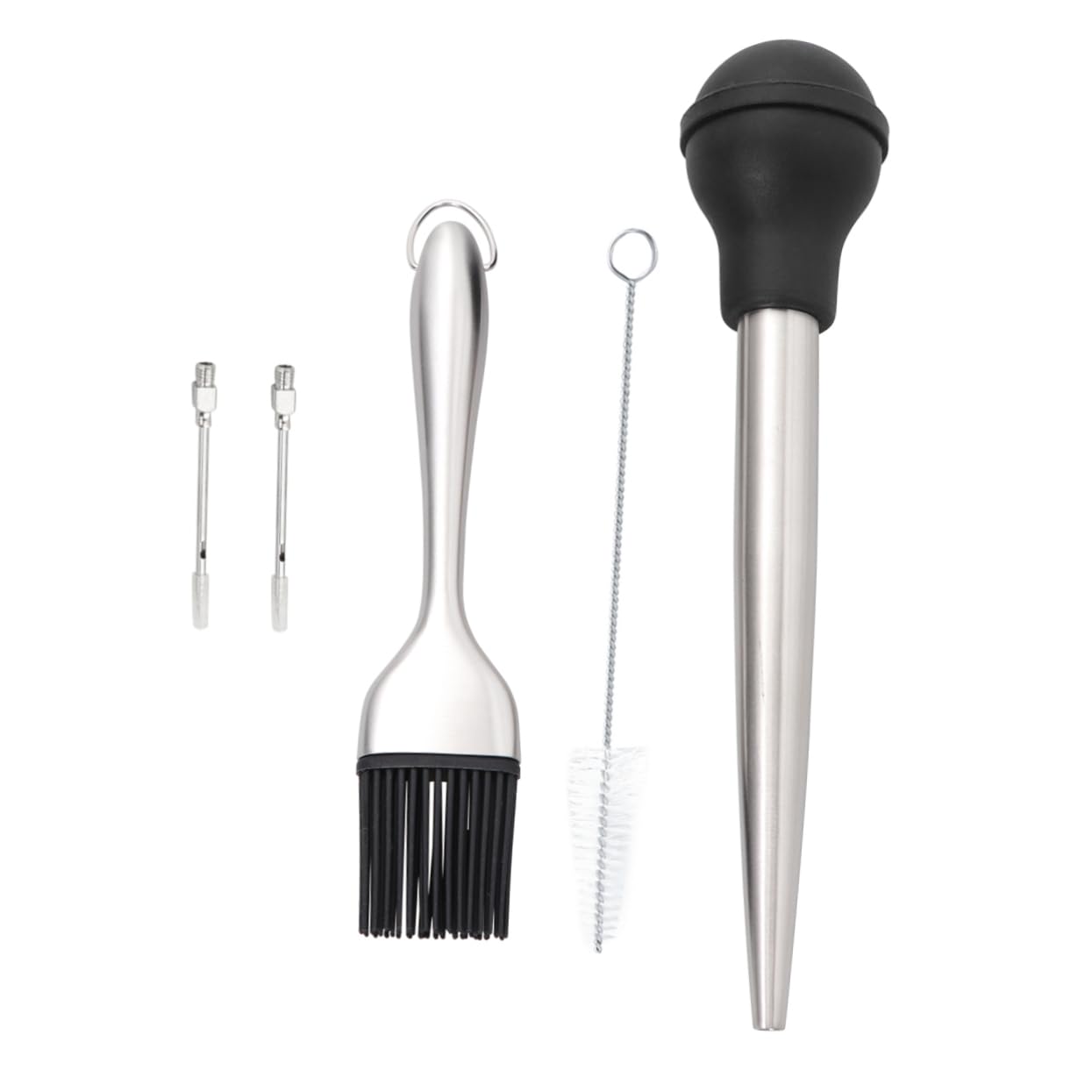 KICHOUSE 4-piece Stainless Steel Turkey Baster Set Oil Brush Silicone Injector Dropper Barbecue Tool Kit