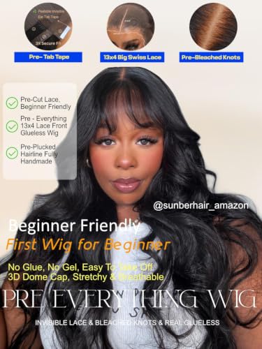 Image of Sunber Curtain Bangs Bye Bye Knots 13X4 HD Lace Front Wig Human Hair 16 inch