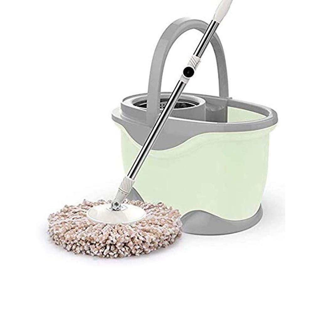 rotary mop, Mop Bucket Rotating Household Automatic Hands free Washing Squeeze Water Stainless Steel(Green)