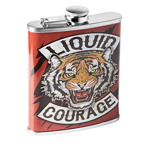 American Art Decor 8 oz Liquor Flask â€“ Liquid Courage Stainless Steel Hip Flask â€“ Novelty Flask, Funny Flask for Men and Women (5.5â€ x 4â€ x 1.25â€)