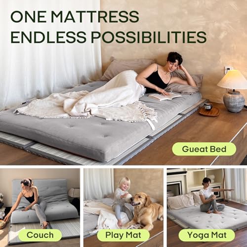 Image of ZonLi Japanese Floor Futon Mattress Twin Size 75 inchx 39 inch, 100% Cotton Cover 2.5'' Thicken Tatami Mattress, Foldable Sleeping Pad, Portable Dormitory Tatami Mat, Roll Up Floor Lounger Bed for Adult