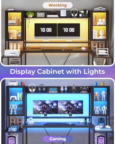 SEDETA 74.8'' Gaming Desk with LED Lights and Storage for PC Gamers - Ergonomic Workstation for Bedroom and Living Room, Black