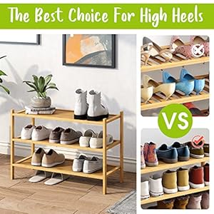 Bmosu 3 tier bamboo shoe rack premium stackable shoe shelf storage organizer for hallway closet living room entryway organizernatural  urban country home decor