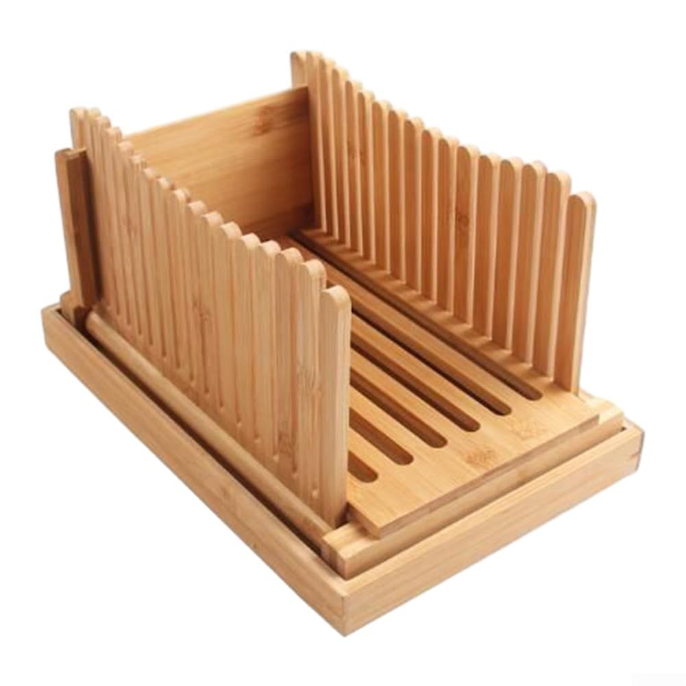 Affetta pane in legno per pane fatto in casa, regolabile, spessore 0,8-2 cm, guida di taglio con base antiscivolo, tagliere pieghevole da cucina per pane, frutta, verdura,