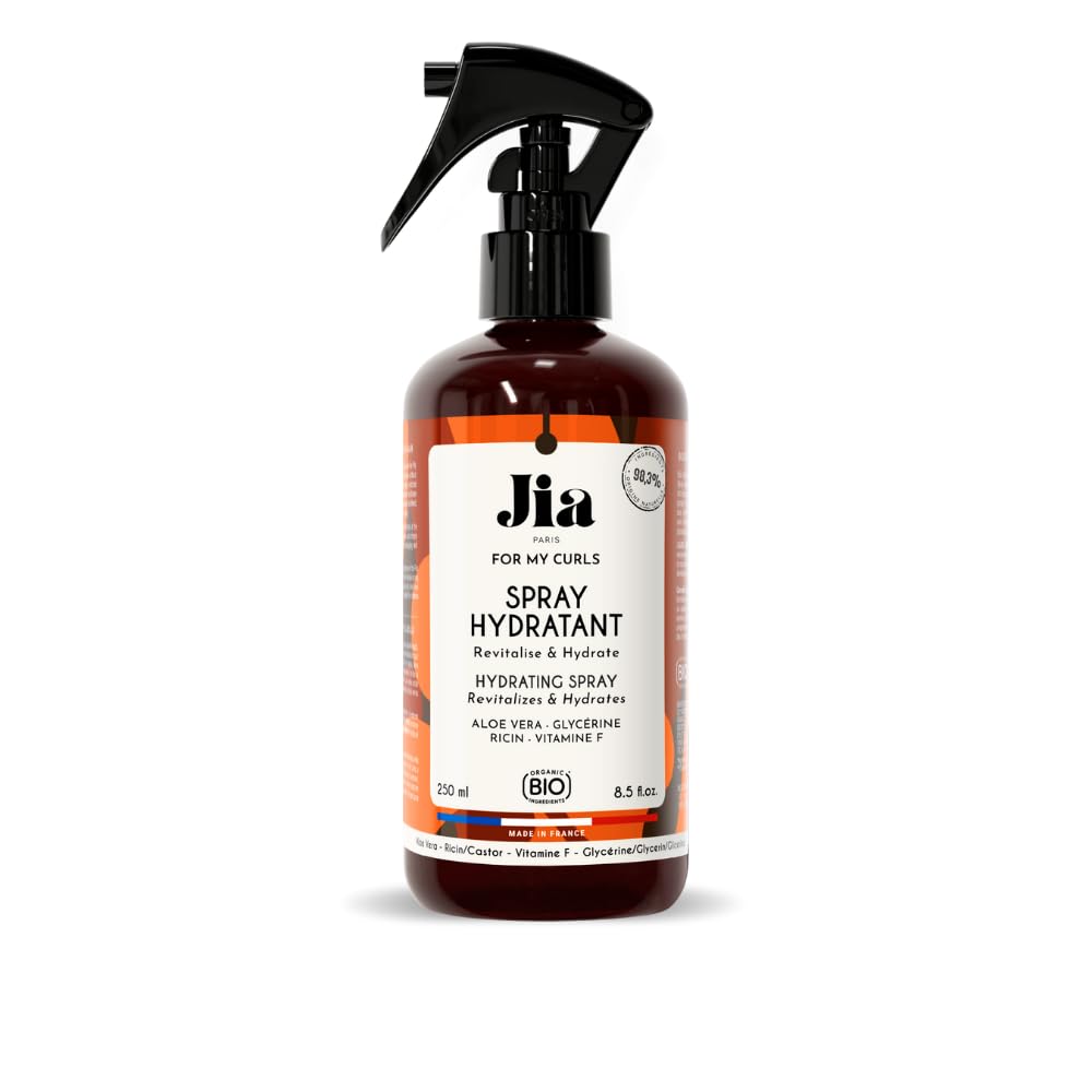 Jia Paris – Spray Hydratant – 250ml – Cheveux Bouclés, Frisés, Crépus – Aloe Vera, Glycérine, Ricin – Vegan, Made in France