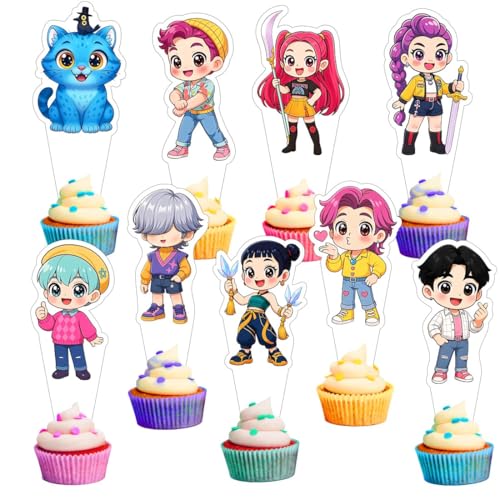 27pcs Demon Hunters Cake Decorations with 30pcs Cupcake Toppers Party Supplies for Kpop Themed Birthday Decorations