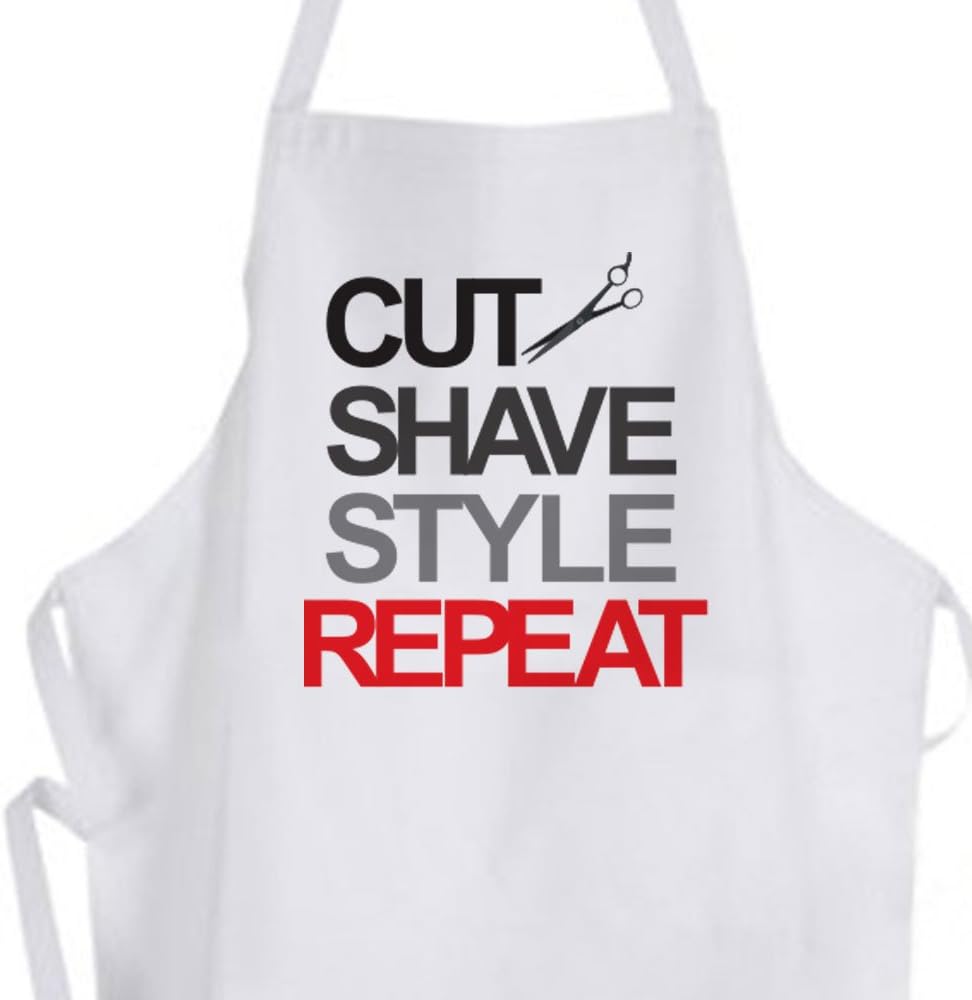 Mens Printed Barbers Apron, Cut Shave Style Repeat Hairdressers Apron