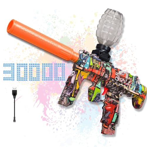 Electric Gel Ball Blaster Gun High Speed Automatic Splatter Ball Blaster Rechargeable Automatic Toy with USB Charging Summer Outdoor Beach Swimming Pool Party Toys Graffiti Design