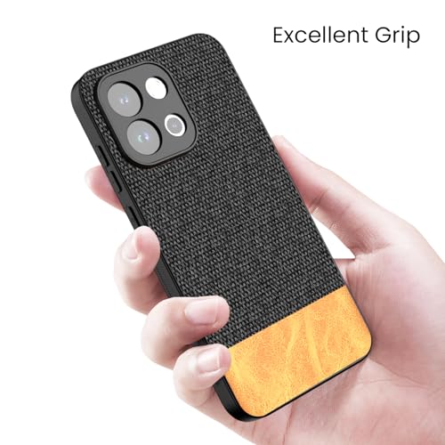 Image of Kapa Soft Fabric & Leather Hybrid Protective Back Cover for OnePlus 13S | Shockproof Slim Hard Anti Slip Back Case (Black,Brown)