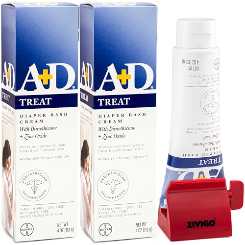 Image of Diaper Rash Cream + Zinc Oxide, with Aloe 4 Oz. (Pack of 2) - Soothes & Treats Diaper Rash - Skin Ointment for Red, Irritated Skin, With Tube Squeezer, Colors may vary by package.