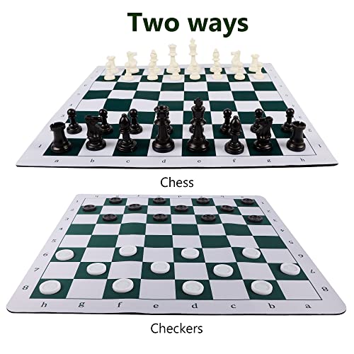 juegoal 2034 portable chess amp checkers set 2 in 1 travel board games for kids and adults folding roll up chess game sets extra 26 checker pieces tournament thick mousepad mat with storage bag