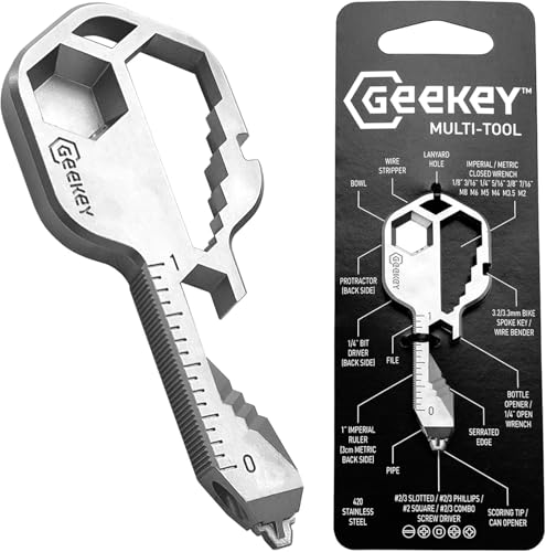 Geekey Keychain Multitool – EDC Tool with 16+ Functions | Small Bottle Opener keychain with Screwdriver, Wrench, and Box Cutter for Travel, Outdoor, and Everyday Use – TSA Safe