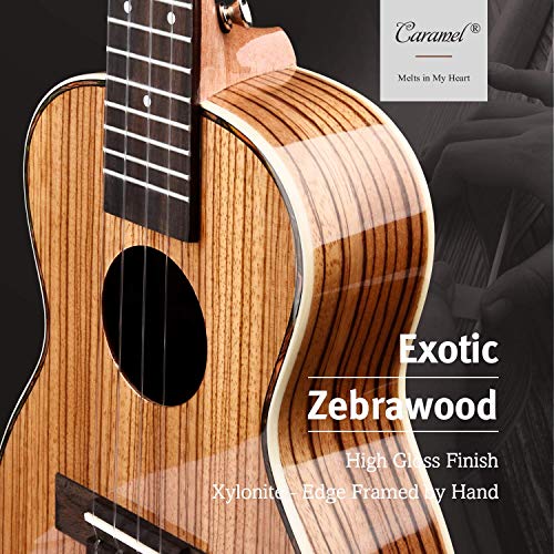 Caramel Ukulélé de concert CC103A en bois de zébré brillant pour débutants et professionnels 58,4 cm - Les Beatles, Paul McCartney, John Lennon, RIngo Starr, George Harrison Caramel Ukulélé de concert CC103A en bois de zébré brillant pour débutants et professionnels 58,4 cm – Image 3