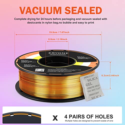 Image of ERYONE Silk Tri Color PLA Filament 3D Printer 1.75mm + /- 0.03mm, Multicolor Filament Tricolor PLA 1KG(2.2lbs) Cardboard Spool, Gold Silver Copper