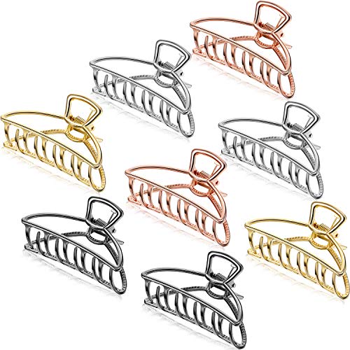 8 Pieces Large Metal Claw Clips Hollow Non-slip Hair Catch Jaw Clamp for Women Girls Hair Barrette for Fixing Hair(Gold, Silver, Rose Gold, Black, 8 Pieces)