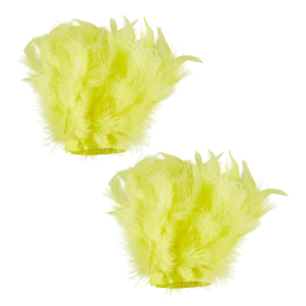 DELORIGIN 2pcs Feather Slap Bracelet Cuffs Women's Feather Wrist Cuffs Gothic Band Bracelet Wristband Gloves Wrist Decor for Carnival Dance Cosplay Birthday Party Costume Accessories, Yellow