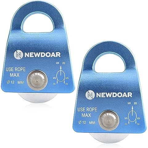 NewDoar Micro Mobile Single Pulley,20kN(4500 lb) Max Rope 1/2in for Rigging Arborist Climbing Rescue,CE Certified(20KN Blue 2pcs) Cover