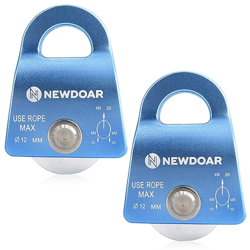 NewDoar CE certifié 20KN/4500lb Micro Mobile poulie Simple Max Corde 1/2 '' pour l'escalade, Le Levage de Sauvetage, l'attelage(Bleu 2 pièces)
