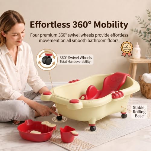 Image of StarAndDaisy AquaNest Baby Bath Tub for Newborn to 5 Years with Ergonomic Baby Bather Seat, 360 Wheels, Bathing Tray & Mug, BPA-Free Kids Bathtub with Drain Plug & Rolling Base