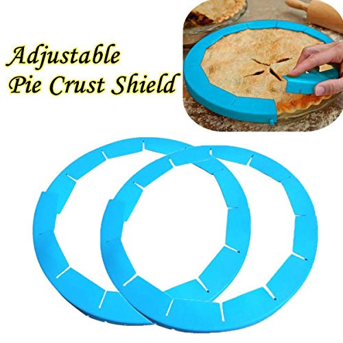 Adjustable Silicone Pie Crust Shield Pie BPA-free Protectors Adjustable Bake Crust Protector Pie Crust Protector Cover Kitchen Tool for Baking Pie Pizza, Fit 8-11.5 Inch Pies (2 PCS) (Blue)