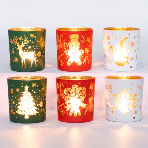 Romcanmy Teelichthalter Weihnachten, 6er Set Rot Grün Weiß Windlicht...