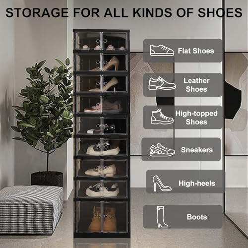 Image of SYNCVIBE Shoe Rack Organizer for Closet Entryway Foldable Sneaker Storage Shoe, Collapsible Shoe Cabinet, Stackable Shoe Storage Cabinet with Lids for Living Room (9 Tiers -18 Pairs Black)
