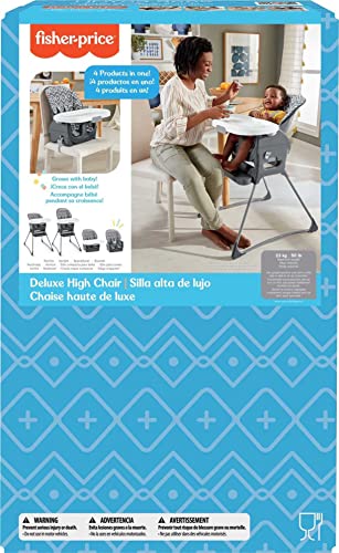 Fisher-Price Baby to Toddler Deluxe High Chair and Portable Booster Seat with Tray Liner Plus Washable Seat Pad and Tray, Gray Tribal - Thumbnail 6