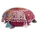 DK Homewares Algodón Redondo Funda de cojín de Piso Puff 45x45 cm Indio Cojines Elegantes Rosa Oscuro Patchwork Bordado Salón Vintage Funda de Almohada de Piso 18 Inch