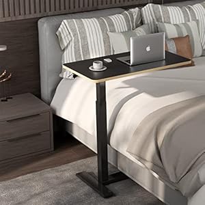 SANODESK Medical Adjustable Overbed Bedside Table with Hidden Casters, Pneumatic Mobile Laptop Computer Standing Desk Cart with Tray, Hospital and Home Use(31.5″ W x 17.7″ D, Black)