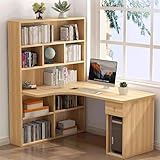 White L-Shaped Desk with Hutch - Modern 47 Inch Wood Corner Computer Desk with Drawers, Storage Shelves, Writing and Study Table for Home Office Workspace Furniture (120x45x160cm)