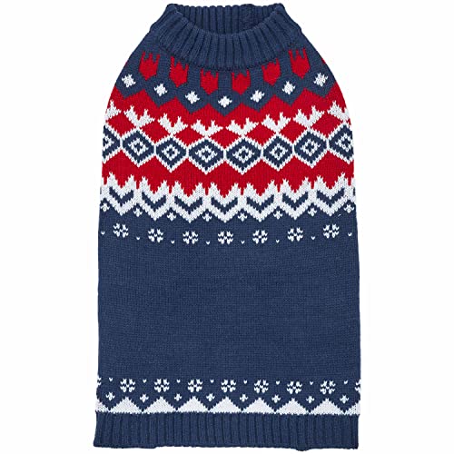 Blueberry Pet Sweater - Festive Fair Isle Mock-Neck Dog Sweater, ...