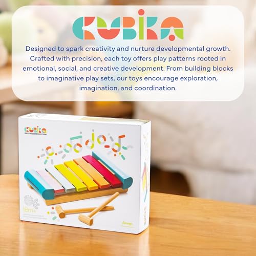 Image of Cubika Wooden Toy Xylophone - Montessori Musical Toy for Toddlers Ages 18 Months+ - Includes 2 Wooden Mallets - FSC-Certified Wood, German Water-Based Paint - Wooden Toys for Toddlers