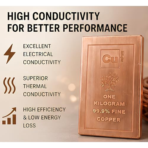 Image of Pure Copper Ingot 1 Kg |99.9% Fine Copper Bar | High Conductivity Raw Copper for Electrical, Industrial & Craft Use