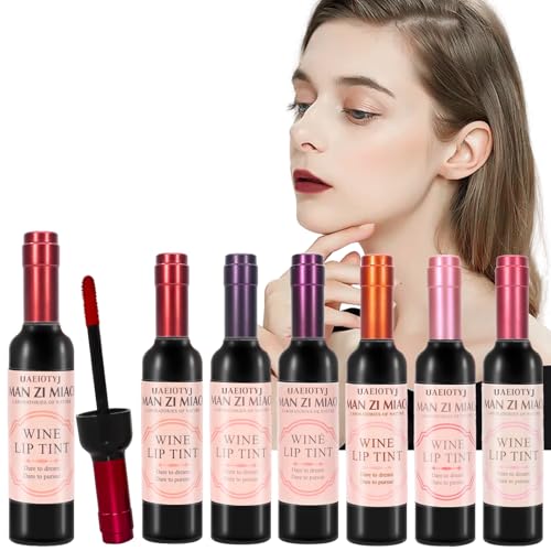 Wine Lip Tint Gloss Set of 6 Colors Wine Bottle Lip Kit Tinta Para Labios for Women Long-Lasting Waterproof Lips Stain with Non-Drying Formula For Soft Natural Lips Daily & Party Mini Makeup Kit