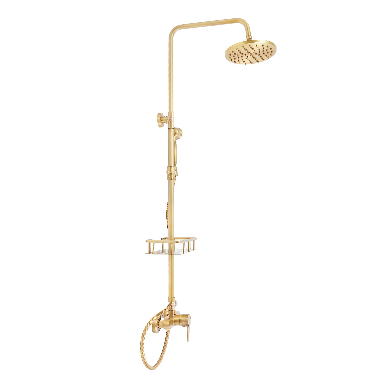 Sistema doccia 2 in 1, set doccia con ripiano, in acciaio inox anticato, a cascata a pioggia, set completo soffione doccia in ottone oro