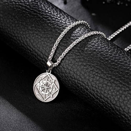 murtoo Compass Necklace for Men Women, Stainless Steel Necklace with Compass Coin Pendant, Gold Silver Mens Necklace Gift Ideal4