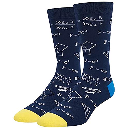 Amusingtao 1 Pair Men's Math Socks Mathematical Formula Printing Middle Tube Socks Cotton Crew Socks Sport Athletic Socks(Dark Blue)