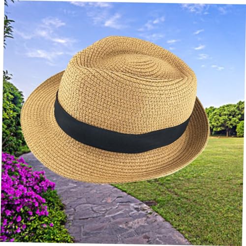 Unisex Boys and Girls Straw Hat for Spring Beach Khaki Sun Cap for Boy Girl Stylish Short Brim Design for Outdoor Fun3