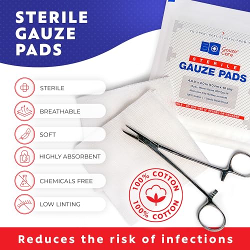 Gauze Care HU-XI-20 100Pc Large Sterile Gauze Pads 4X4 Sterile For Wounds Bulk - 12Ply Woven Gauze Sponges 4X4 Sterile - Usp Iv Breathable Mesh 4X4 Gauze Pads Sterile For Enhanced Absorption - First Aid Medical thumb #1