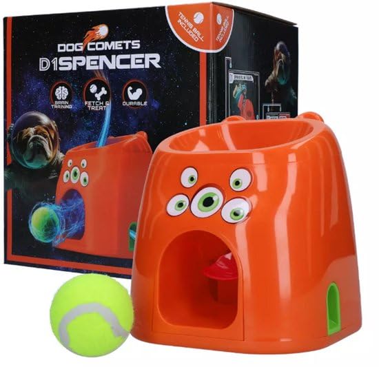Dog Comets Máquina de Snack Fetch - Juguetes para perros - Juguetes para perros - Lanzador de bolas automático - Llenar con Snacks - Inteligencia Juguetes Perros - Naranja - D1spencer Fetch and Treat