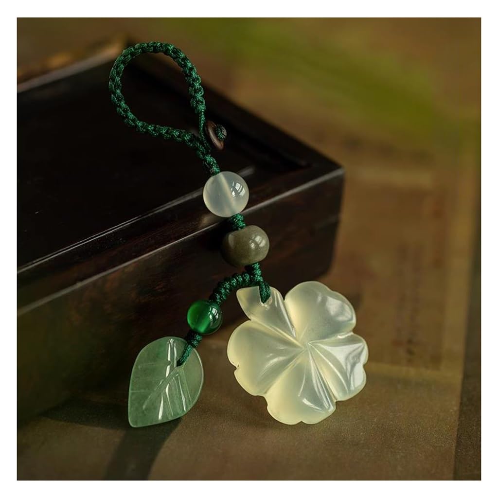 NEBE Key Chain Keychains Key Chain Jade Four-leaf Clover Car Key Chain Pendant Clover Mobile Phone Chain Pendant Bag Hanging Key Holder(A)