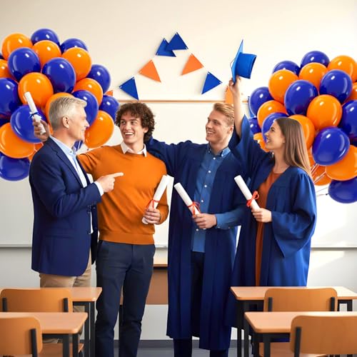 Image of 60pcs Royal Blue and Orange Balloons, Orange and Blue Balloons for Graduation Birthday Party Decorations