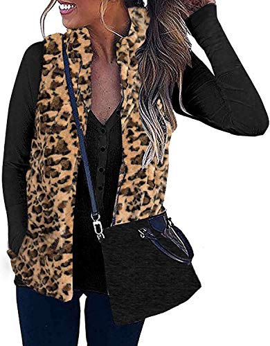 ZESICA Women's Sleeveless Zip Up Fuzzy Fleece Lightweight Fall Warm Zipper Vest With Pockets