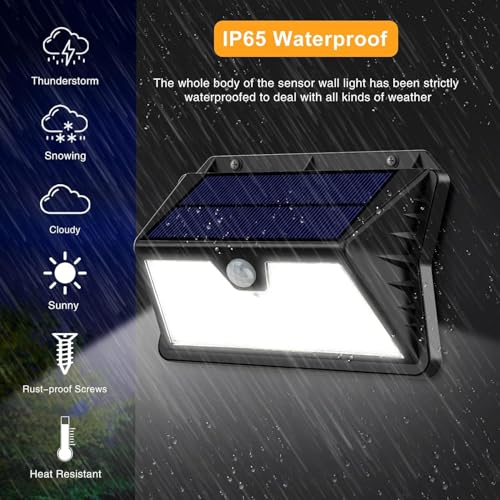 OUILA Luz Solar Exterior, 185 LED 3 Modos Luces Solares con Sensor Jardin de Movimiento, Foco Solar Exterior IP65 Impermeable para Jardín, Garaje, Calle, Patio, Puertas(2-Paquete Blanco Frío) - Imagen 5
