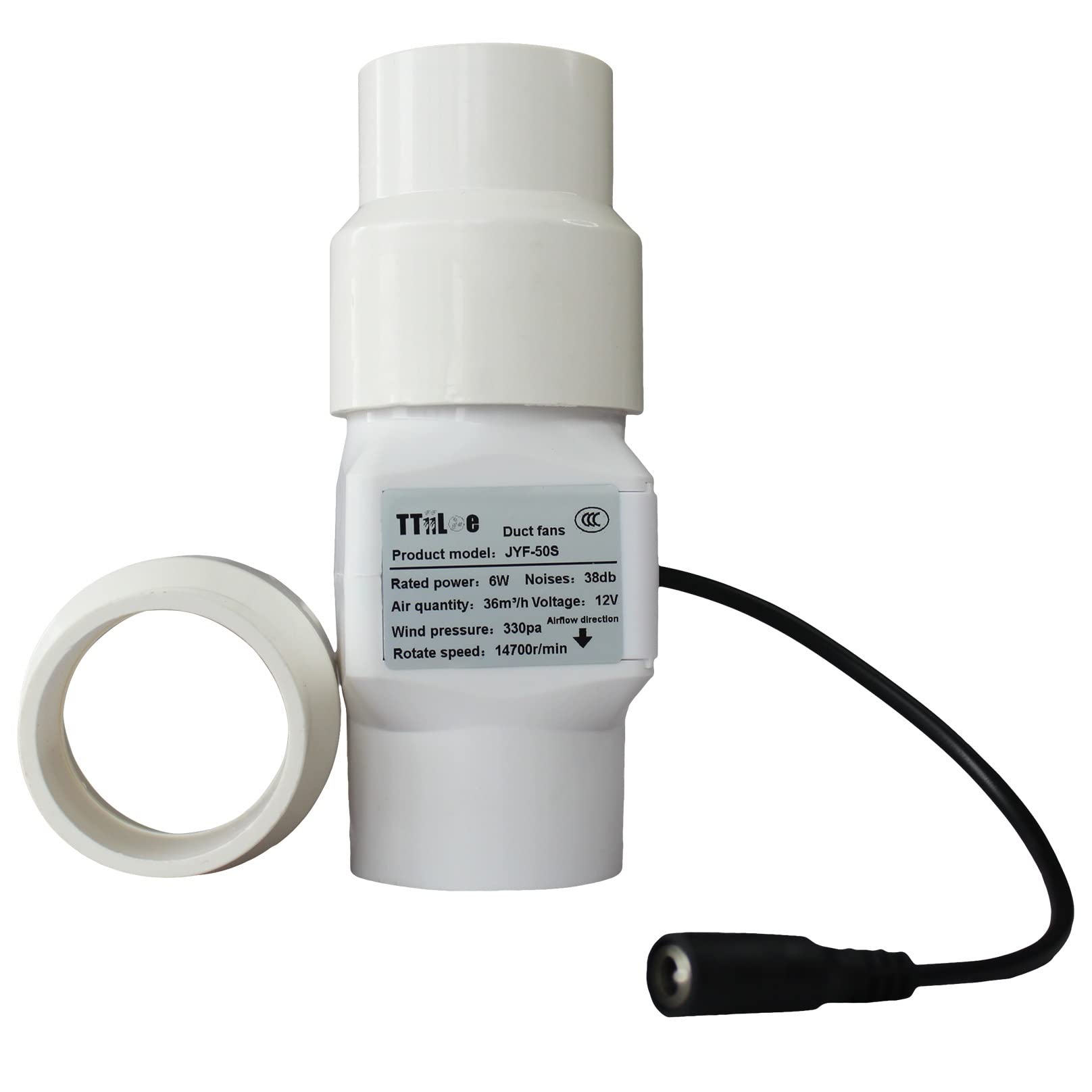 50 mm 2 cale Mały wentylator kanałowy z 40 mm interfejsem rur PVC 6 W 12 V 22 CFM Wentylacja do wzmacniania sklepienia piwnicy, szklarni, strychu, kuchni (Kolor: prędkość regulowana, Rozmiar: 50 mm/40