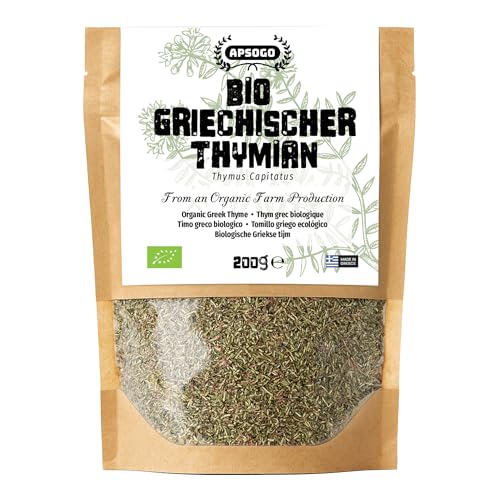 Apsogo Thymian - Getrockneter Bio Thymian aus Griechenland - Premium Qualität & ausgezeichneter Geschmack als Gewürz oder Thymiantee (200g)